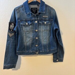 Vintage Hard Rock Cafe Denim Jean Jacket Embroidered Back Patch Sz L NWT